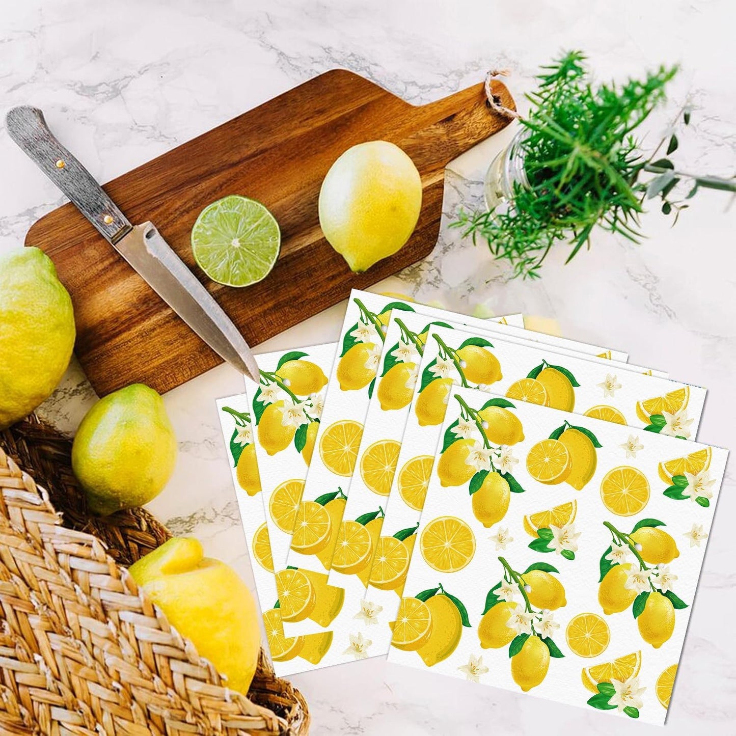 50 Pack Lemon Paper Napkins Yellow Lemons Party Paper Hand Towels Disposable Lemonade Napkins for Lemonade Theme Birthday Party Wedding Shower Supplies Lemon Table Decorations