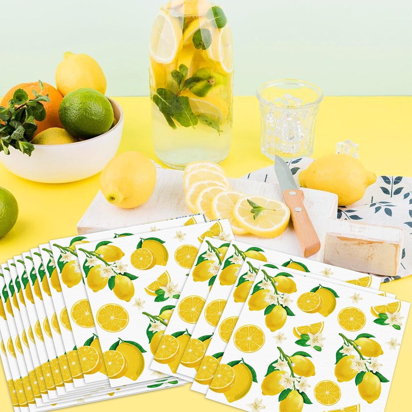 50 Pack Lemon Paper Napkins Yellow Lemons Party Paper Hand Towels Disposable Lemonade Napkins for Lemonade Theme Birthday Party Wedding Shower Supplies Lemon Table Decorations
