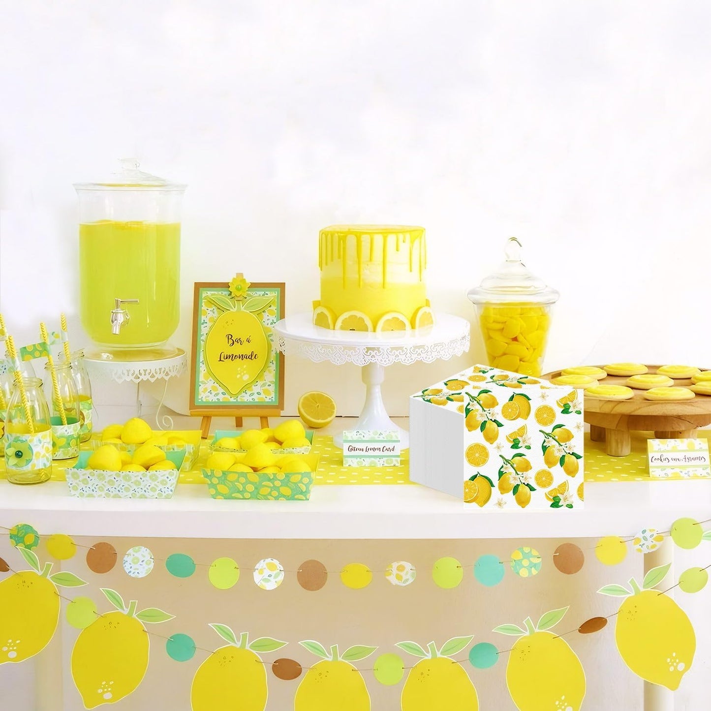 50 Pack Lemon Paper Napkins Yellow Lemons Party Paper Hand Towels Disposable Lemonade Napkins for Lemonade Theme Birthday Party Wedding Shower Supplies Lemon Table Decorations