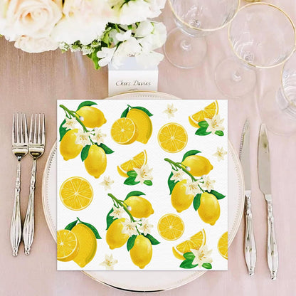 50 Pack Lemon Paper Napkins Yellow Lemons Party Paper Hand Towels Disposable Lemonade Napkins for Lemonade Theme Birthday Party Wedding Shower Supplies Lemon Table Decorations