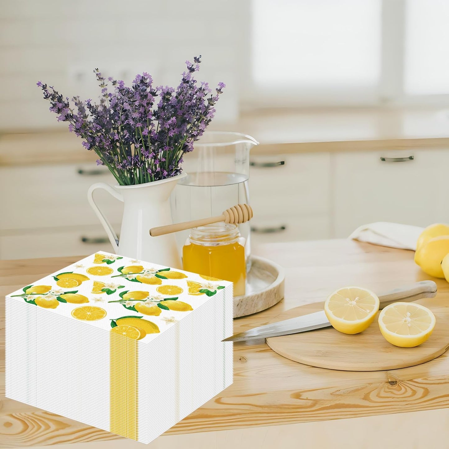 50 Pack Lemon Paper Napkins Yellow Lemons Party Paper Hand Towels Disposable Lemonade Napkins for Lemonade Theme Birthday Party Wedding Shower Supplies Lemon Table Decorations