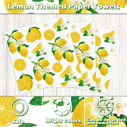 50 Pack Lemon Paper Napkins Yellow Lemons Party Paper Hand Towels Disposable Lemonade Napkins for Lemonade Theme Birthday Party Wedding Shower Supplies Lemon Table Decorations