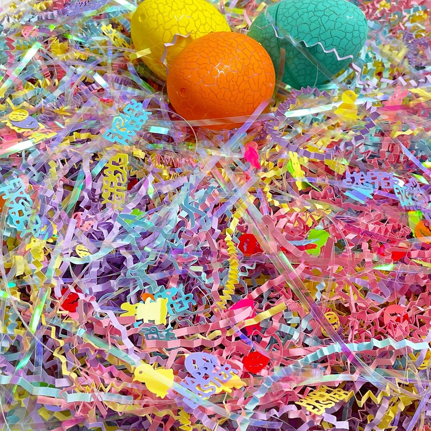 1/2 LB Iridescent Easter Grass Crinkle Cut Paper,Raffia Tissue Paper Filler Shred Easter Cut Paper Shred Filler Great for Gift Wrapping, Basket Filler Creative Eggs Decor