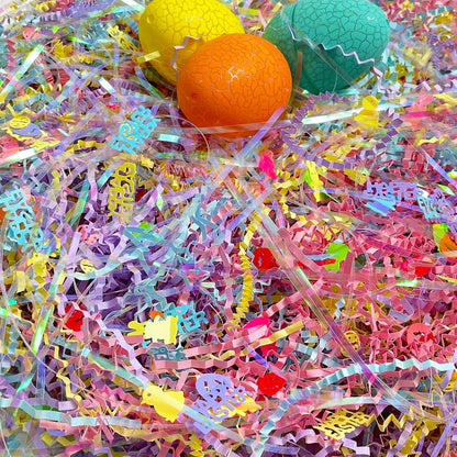 1/2 LB Iridescent Easter Grass Crinkle Cut Paper,Raffia Tissue Paper Filler Shred Easter Cut Paper Shred Filler Great for Gift Wrapping, Basket Filler Creative Eggs Decor