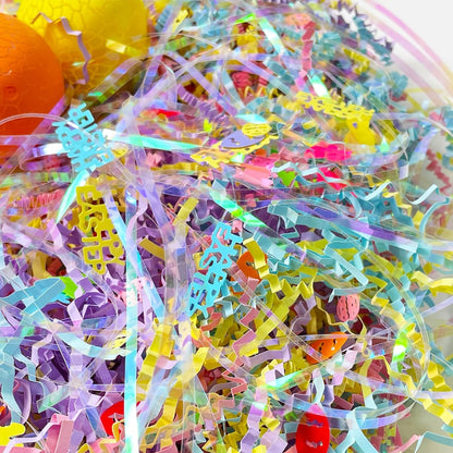 1/2 LB Iridescent Easter Grass Crinkle Cut Paper,Raffia Tissue Paper Filler Shred Easter Cut Paper Shred Filler Great for Gift Wrapping, Basket Filler Creative Eggs Decor