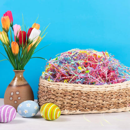 1/2 LB Iridescent Easter Grass Crinkle Cut Paper,Raffia Tissue Paper Filler Shred Easter Cut Paper Shred Filler Great for Gift Wrapping, Basket Filler Creative Eggs Decor