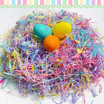 1/2 LB Iridescent Easter Grass Crinkle Cut Paper,Raffia Tissue Paper Filler Shred Easter Cut Paper Shred Filler Great for Gift Wrapping, Basket Filler Creative Eggs Decor