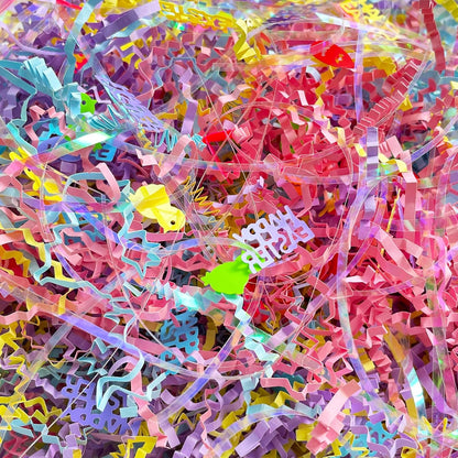 1/2 LB Iridescent Easter Grass Crinkle Cut Paper,Raffia Tissue Paper Filler Shred Easter Cut Paper Shred Filler Great for Gift Wrapping, Basket Filler Creative Eggs Decor