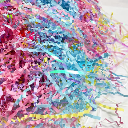 1/2 LB Iridescent Easter Grass Crinkle Cut Paper,Raffia Tissue Paper Filler Shred Easter Cut Paper Shred Filler Great for Gift Wrapping, Basket Filler Creative Eggs Decor
