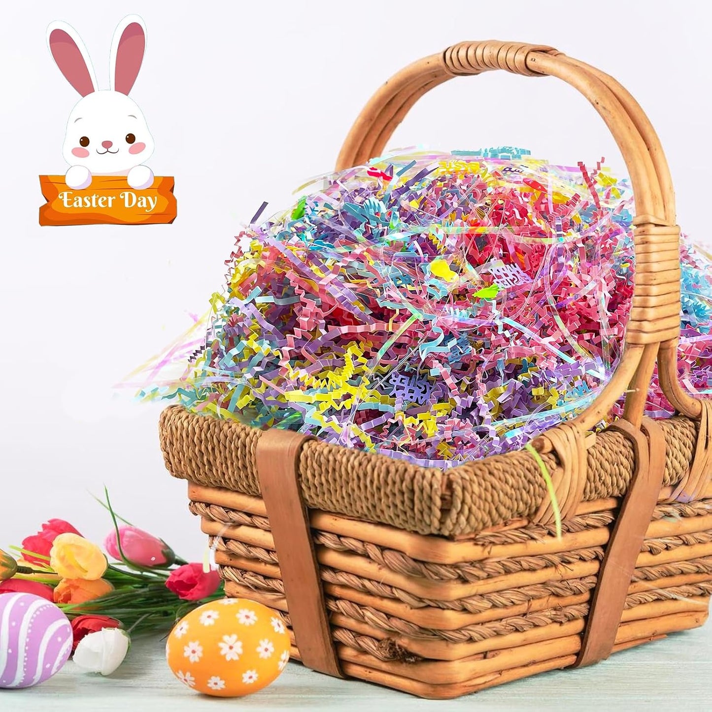 1/2 LB Iridescent Easter Grass Crinkle Cut Paper,Raffia Tissue Paper Filler Shred Easter Cut Paper Shred Filler Great for Gift Wrapping, Basket Filler Creative Eggs Decor