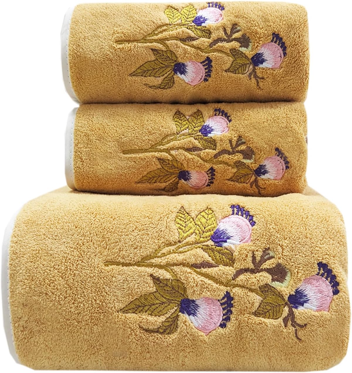 Floral Cluster Bath Towels Set Yellow Butterfly Flower Pattern Towels Super Soft & Absorbent Coral Velvet Bathroom Towels Decorative Hand Towels for Shower Spa Swim(Yellow)