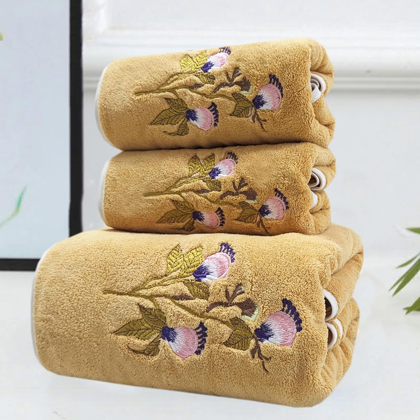 Floral Cluster Bath Towels Set Yellow Butterfly Flower Pattern Towels Super Soft & Absorbent Coral Velvet Bathroom Towels Decorative Hand Towels for Shower Spa Swim(Yellow)