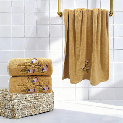 Floral Cluster Bath Towels Set Yellow Butterfly Flower Pattern Towels Super Soft & Absorbent Coral Velvet Bathroom Towels Decorative Hand Towels for Shower Spa Swim(Yellow)