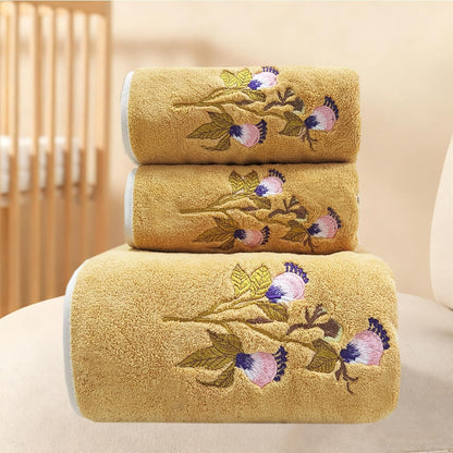 Floral Cluster Bath Towels Set Yellow Butterfly Flower Pattern Towels Super Soft & Absorbent Coral Velvet Bathroom Towels Decorative Hand Towels for Shower Spa Swim(Yellow)