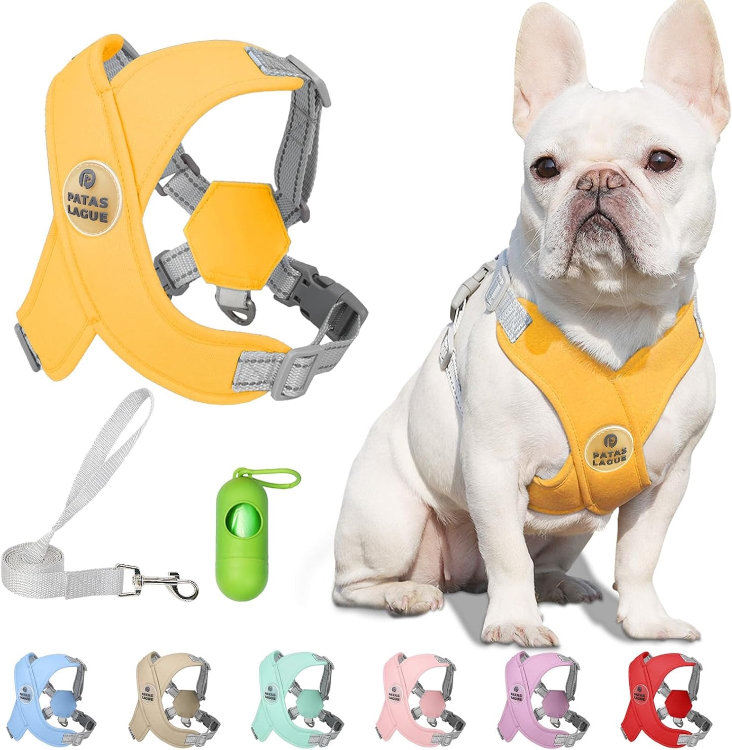 Dog Harness Medium Sized Dog Pet Vest with Leash Set Yellow M | Adjustable Puppy Vest Harness, No Choke No Pull, Soft Padded, Step-in Dog Vest, Reflective Cat Harness with Dispenser Bags