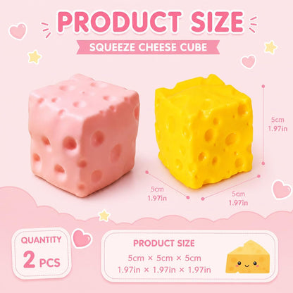 2 PCS Cheese Squishy, Large Cheese Squishy Tool with Slow Rise Feature, Squeeze Cheese Stress Relief for Sensory Play, Big Cheese Block Squishy for Adults, Pink and Yellow Colors