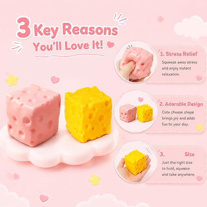 2 PCS Cheese Squishy, Large Cheese Squishy Tool with Slow Rise Feature, Squeeze Cheese Stress Relief for Sensory Play, Big Cheese Block Squishy for Adults, Pink and Yellow Colors