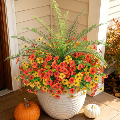 INQCMY Artificial Daisy Fall Flowers Fake Plants for Outdoors Decoration | 12 Bundles UV Resistant Silk Flowers with Faux Tall Fern Realistic No Fade Plants for Outside Planter Yard Patio Garden