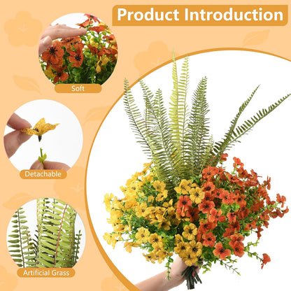 INQCMY Artificial Daisy Fall Flowers Fake Plants for Outdoors Decoration | 12 Bundles UV Resistant Silk Flowers with Faux Tall Fern Realistic No Fade Plants for Outside Planter Yard Patio Garden
