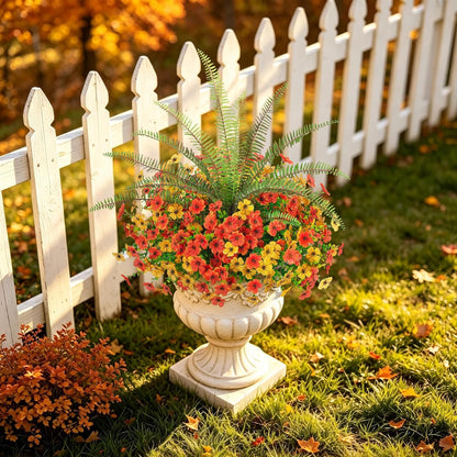 INQCMY Artificial Daisy Fall Flowers Fake Plants for Outdoors Decoration | 12 Bundles UV Resistant Silk Flowers with Faux Tall Fern Realistic No Fade Plants for Outside Planter Yard Patio Garden