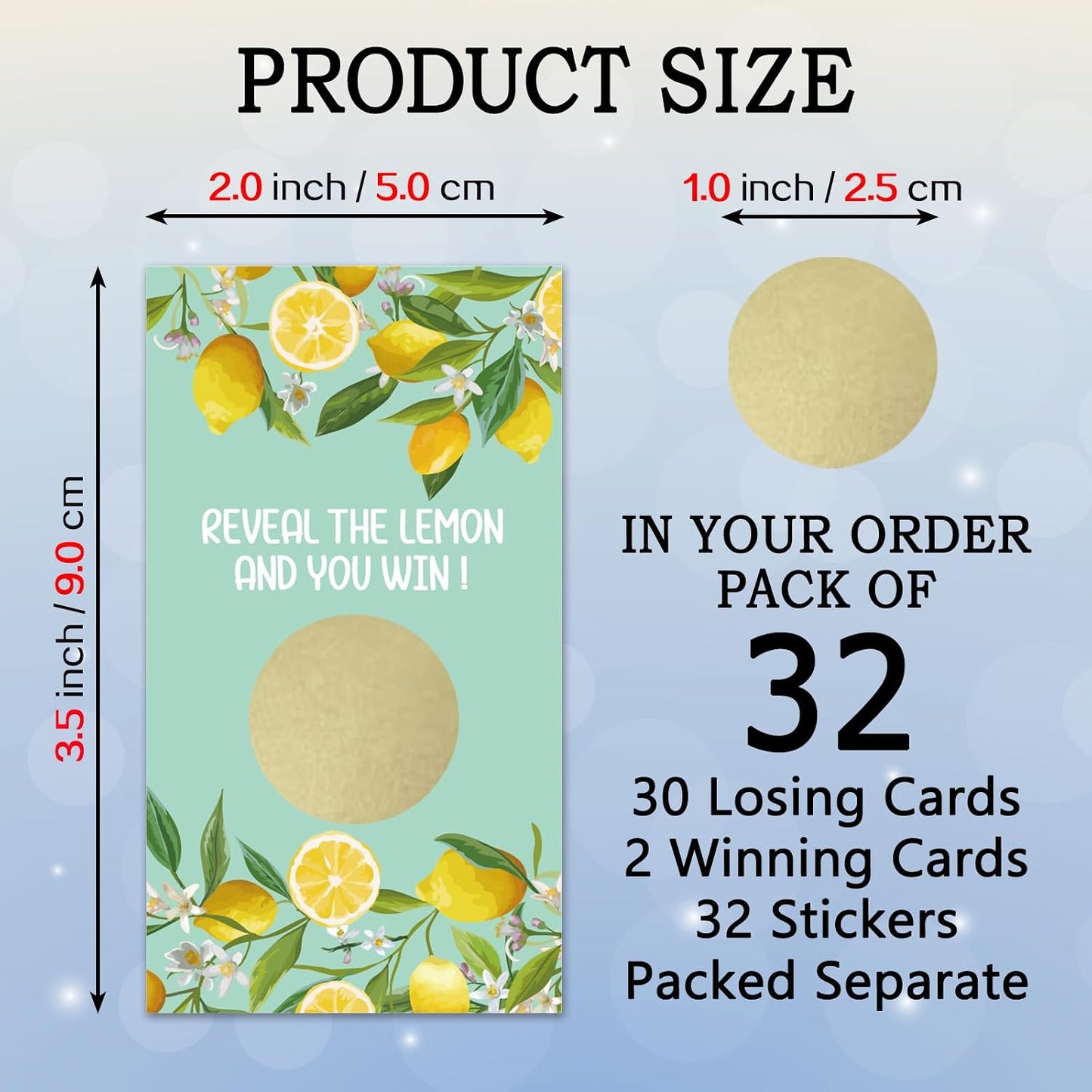 32 Pcs Lemon Theme Scratch Off Cards, Lemon Bridal Shower Scratch Off Tickets, Lottery Prize Raffle Tickets for Wedding Engagement Party, Funny Citrus Fruits Birthday Party Cards Supplies