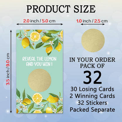 32 Pcs Lemon Theme Scratch Off Cards, Lemon Bridal Shower Scratch Off Tickets, Lottery Prize Raffle Tickets for Wedding Engagement Party, Funny Citrus Fruits Birthday Party Cards Supplies
