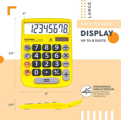 Desktop Calculator 8 Digit with Solar Power and LCD Display, Big Buttons, for Home, Office, School, Class and Business, 4 Function Small Basic Calculators for Desk, CD-8185