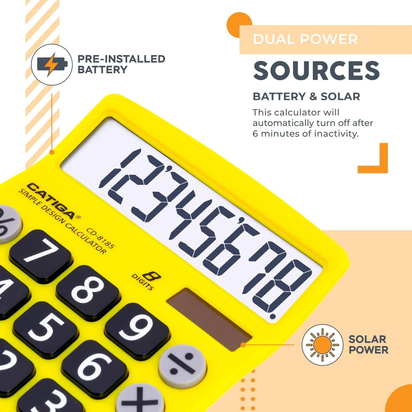 Desktop Calculator 8 Digit with Solar Power and LCD Display, Big Buttons, for Home, Office, School, Class and Business, 4 Function Small Basic Calculators for Desk, CD-8185