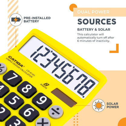 Desktop Calculator 8 Digit with Solar Power and LCD Display, Big Buttons, for Home, Office, School, Class and Business, 4 Function Small Basic Calculators for Desk, CD-8185