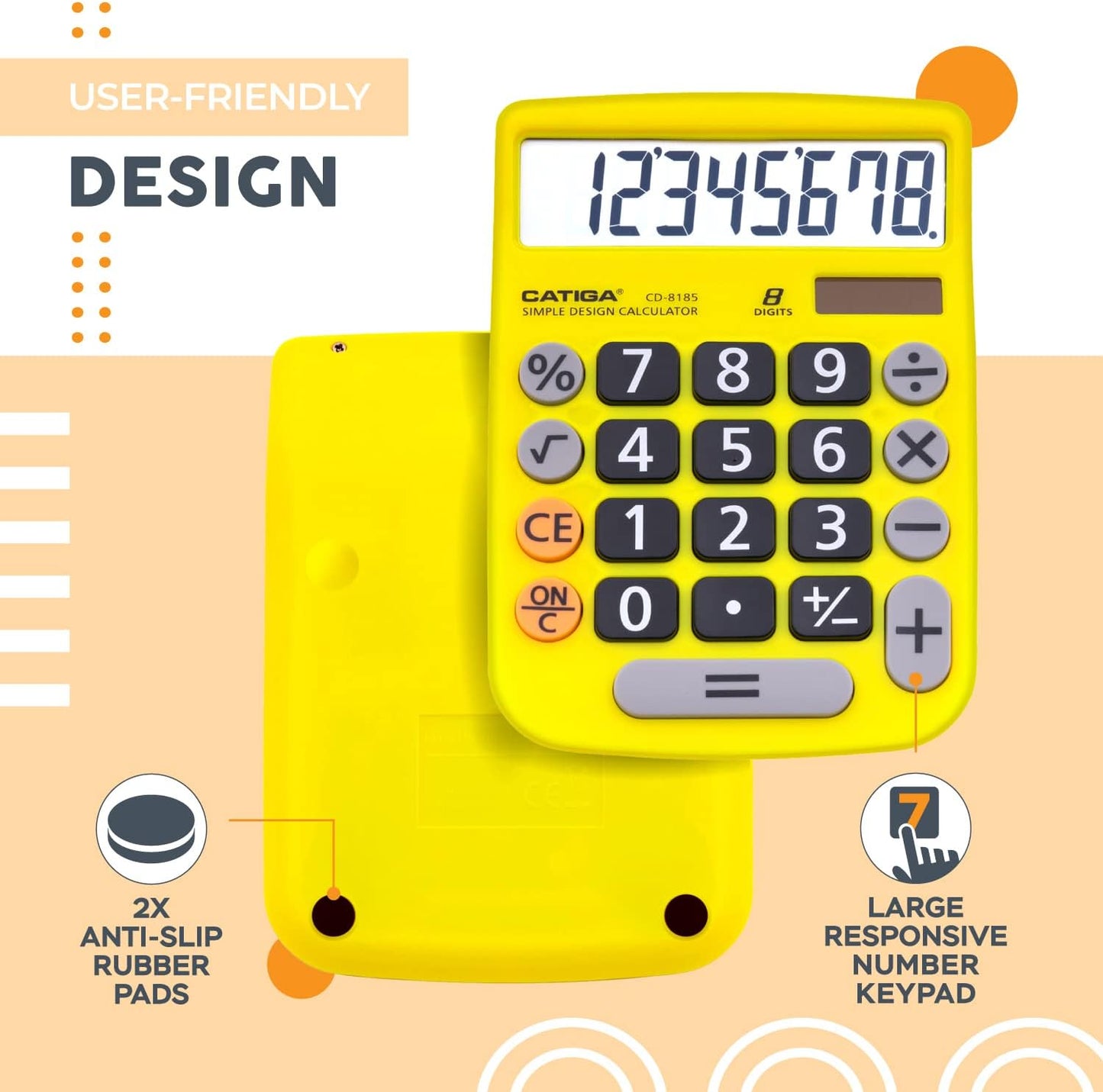Desktop Calculator 8 Digit with Solar Power and LCD Display, Big Buttons, for Home, Office, School, Class and Business, 4 Function Small Basic Calculators for Desk, CD-8185