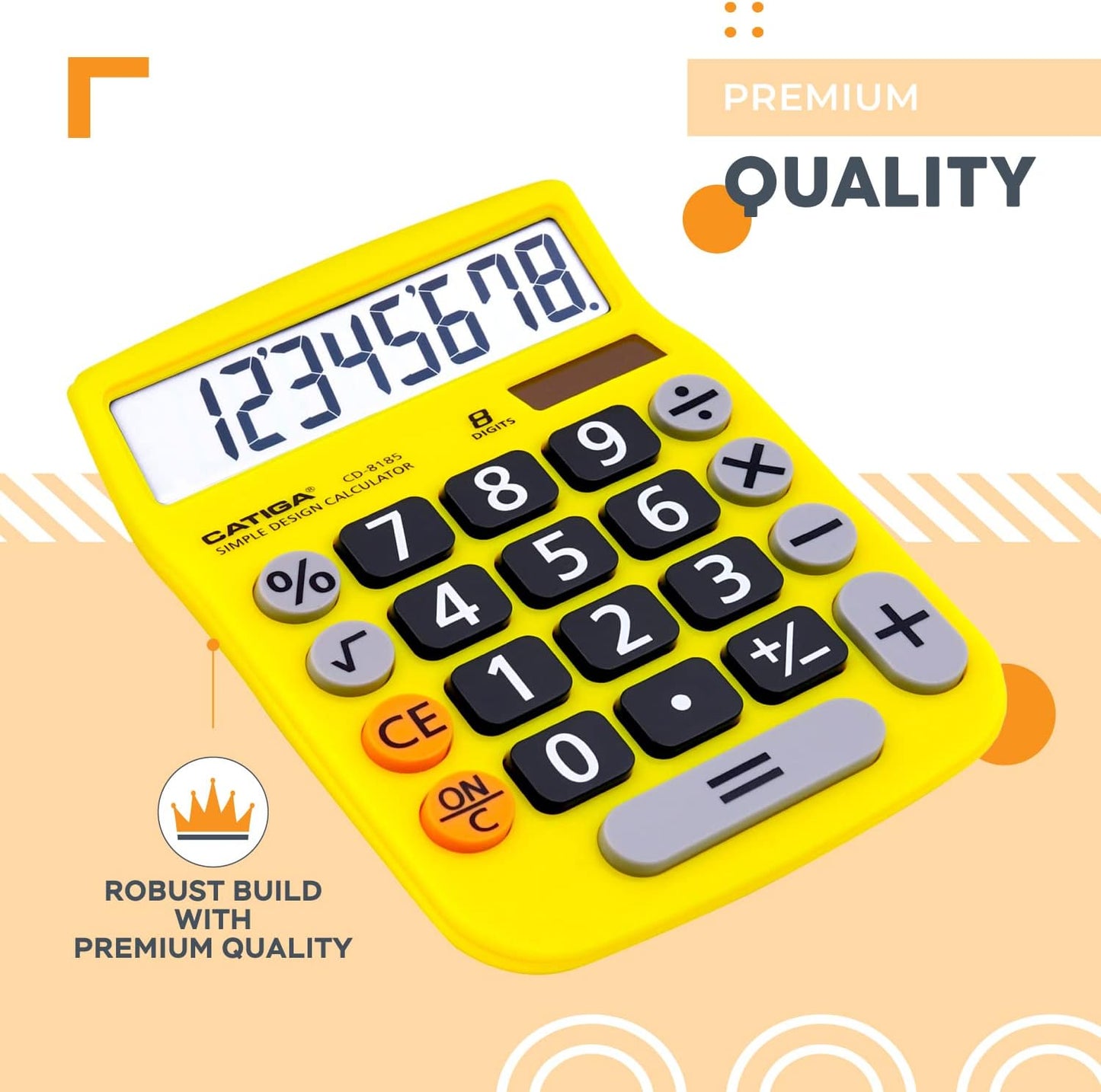 Desktop Calculator 8 Digit with Solar Power and LCD Display, Big Buttons, for Home, Office, School, Class and Business, 4 Function Small Basic Calculators for Desk, CD-8185