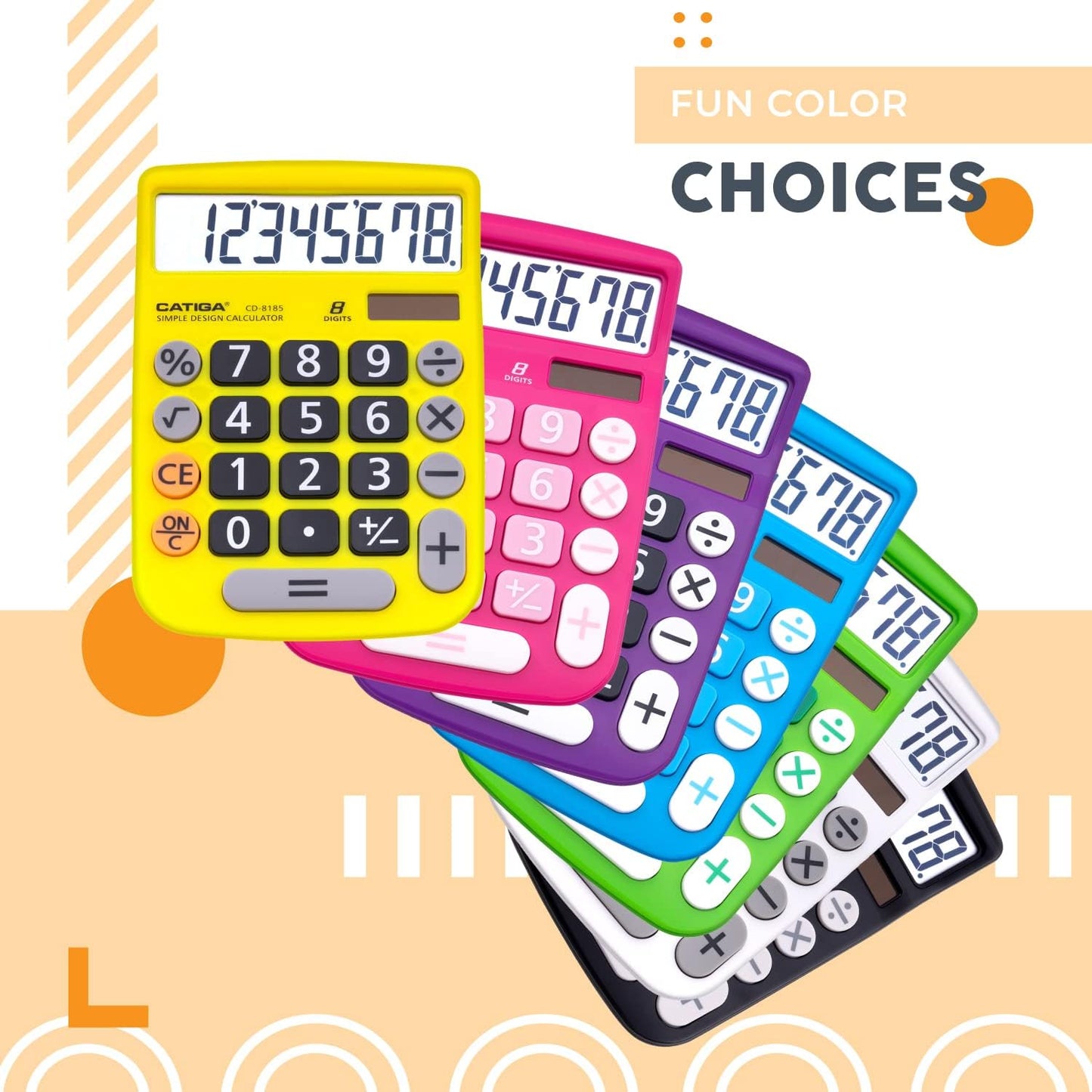 Desktop Calculator 8 Digit with Solar Power and LCD Display, Big Buttons, for Home, Office, School, Class and Business, 4 Function Small Basic Calculators for Desk, CD-8185