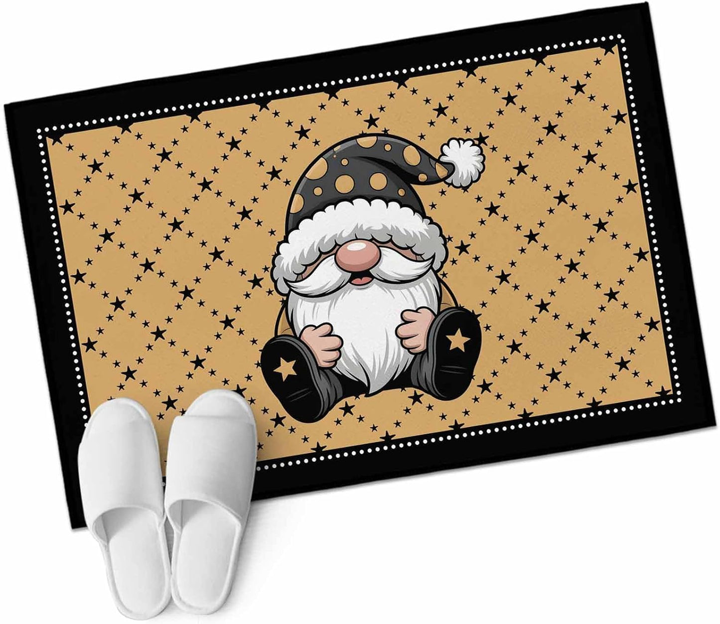 Christmas Gnomes Kitchen Area Rugs, 2x3ft Winter Xmas Snowflakes Textured Yellow Bathroom Living Room Rugs Felt Carpet Rubber Backing Non-Slip Rug for Entryway Bedroom Rectangle