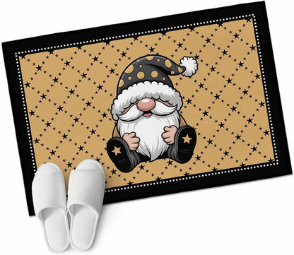 Christmas Gnomes Kitchen Area Rugs, 2x3ft Winter Xmas Snowflakes Textured Yellow Bathroom Living Room Rugs Felt Carpet Rubber Backing Non-Slip Rug for Entryway Bedroom Rectangle
