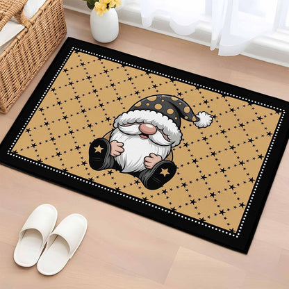 Christmas Gnomes Kitchen Area Rugs, 2x3ft Winter Xmas Snowflakes Textured Yellow Bathroom Living Room Rugs Felt Carpet Rubber Backing Non-Slip Rug for Entryway Bedroom Rectangle