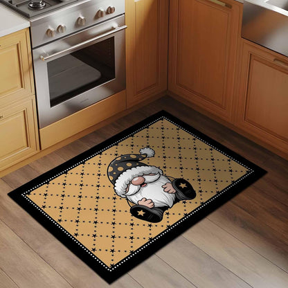 Christmas Gnomes Kitchen Area Rugs, 2x3ft Winter Xmas Snowflakes Textured Yellow Bathroom Living Room Rugs Felt Carpet Rubber Backing Non-Slip Rug for Entryway Bedroom Rectangle