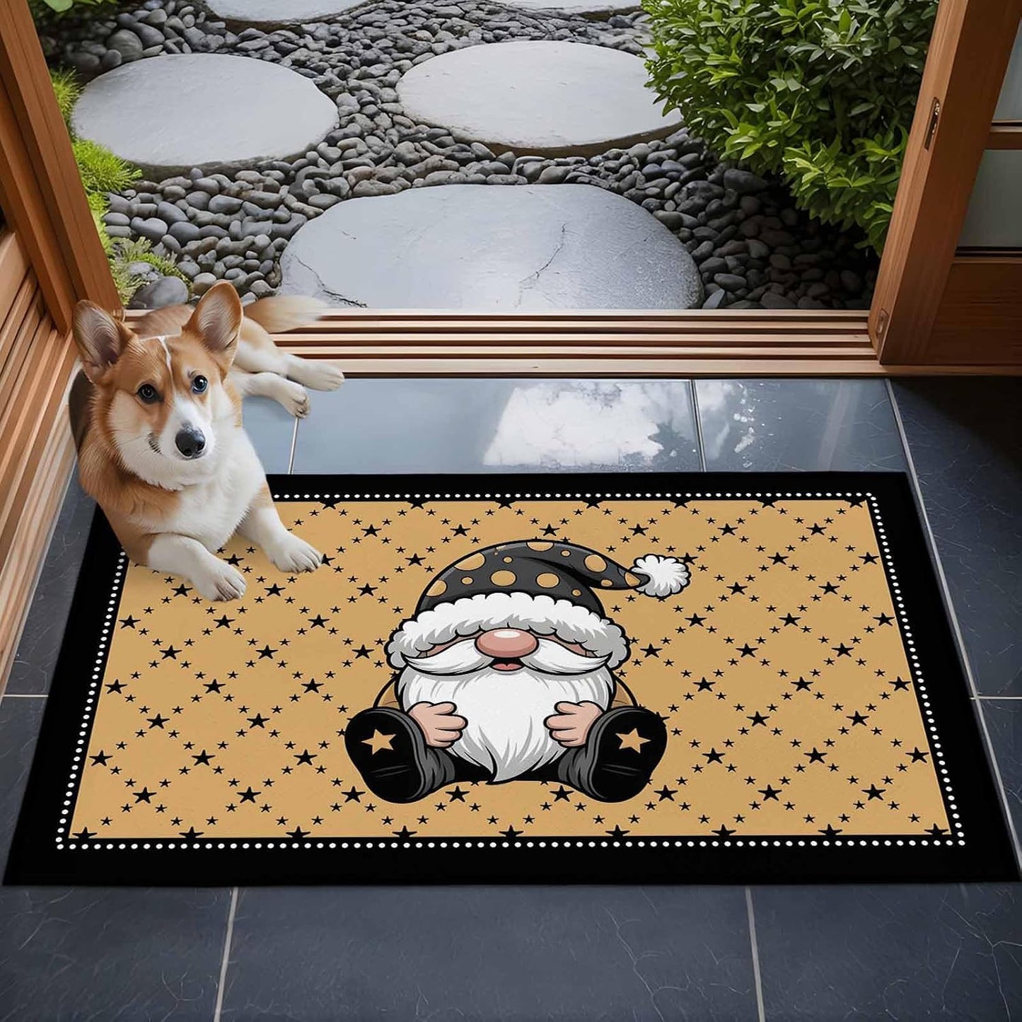 Christmas Gnomes Kitchen Area Rugs, 2x3ft Winter Xmas Snowflakes Textured Yellow Bathroom Living Room Rugs Felt Carpet Rubber Backing Non-Slip Rug for Entryway Bedroom Rectangle
