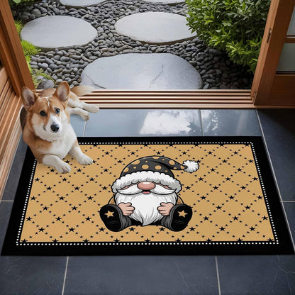Christmas Gnomes Kitchen Area Rugs, 2x3ft Winter Xmas Snowflakes Textured Yellow Bathroom Living Room Rugs Felt Carpet Rubber Backing Non-Slip Rug for Entryway Bedroom Rectangle