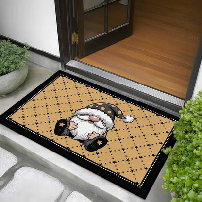 Christmas Gnomes Kitchen Area Rugs, 2x3ft Winter Xmas Snowflakes Textured Yellow Bathroom Living Room Rugs Felt Carpet Rubber Backing Non-Slip Rug for Entryway Bedroom Rectangle