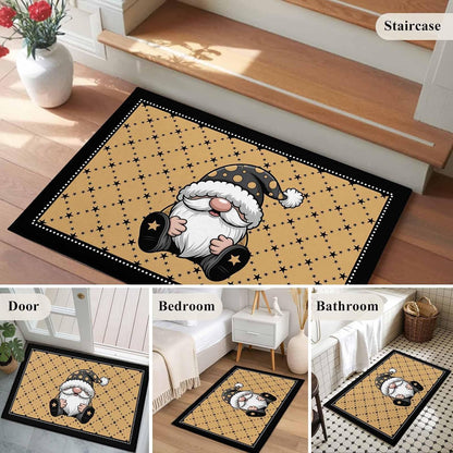 Christmas Gnomes Kitchen Area Rugs, 2x3ft Winter Xmas Snowflakes Textured Yellow Bathroom Living Room Rugs Felt Carpet Rubber Backing Non-Slip Rug for Entryway Bedroom Rectangle
