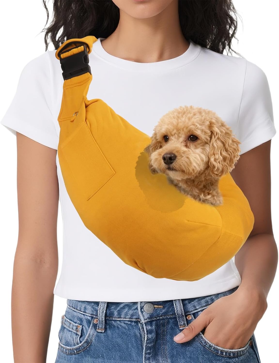 Dog Sling Carrier for Small Dogs and Cats Up to 16.5 Lbs, Adjustable with Purse Pocket Pet Sling Carrier Safety Harness, (Yellow, 1 Pcs) Intended for Outdoor/Camp/Travel