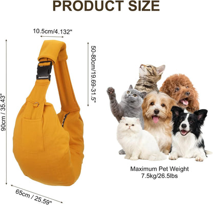 Dog Sling Carrier for Small Dogs and Cats Up to 16.5 Lbs, Adjustable with Purse Pocket Pet Sling Carrier Safety Harness, (Yellow, 1 Pcs) Intended for Outdoor/Camp/Travel
