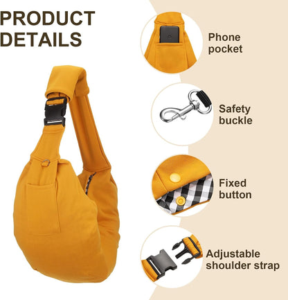 Dog Sling Carrier for Small Dogs and Cats Up to 16.5 Lbs, Adjustable with Purse Pocket Pet Sling Carrier Safety Harness, (Yellow, 1 Pcs) Intended for Outdoor/Camp/Travel