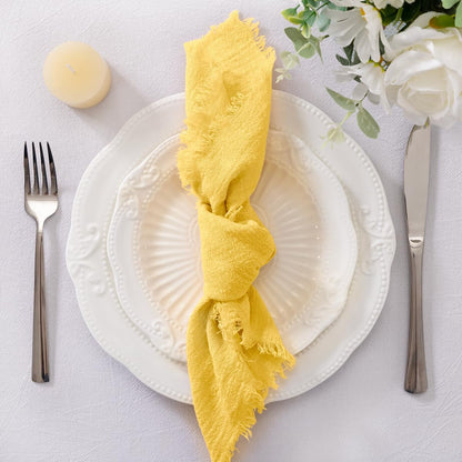 Set of 6 Linen Napkins Yellow Easter Spring Cloth Napkins Washable Cotton Dinner Napkins Fringe 17"x17" for Wedding Party Bridal Baby Shower Birthday Table Decorations