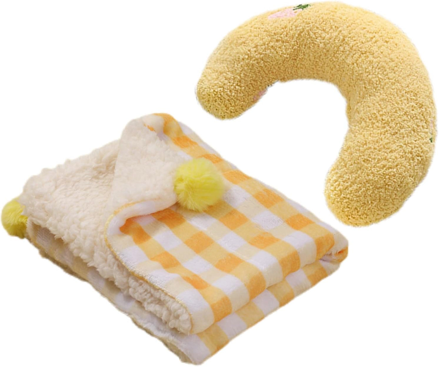 Little Pillow for Cats Puppies Ultra Soft Fluffy Pet Calming Toy Half Donut Cuddler for Joint Relief Sleeping Improve Machine Washable Blanket Set-Yellow