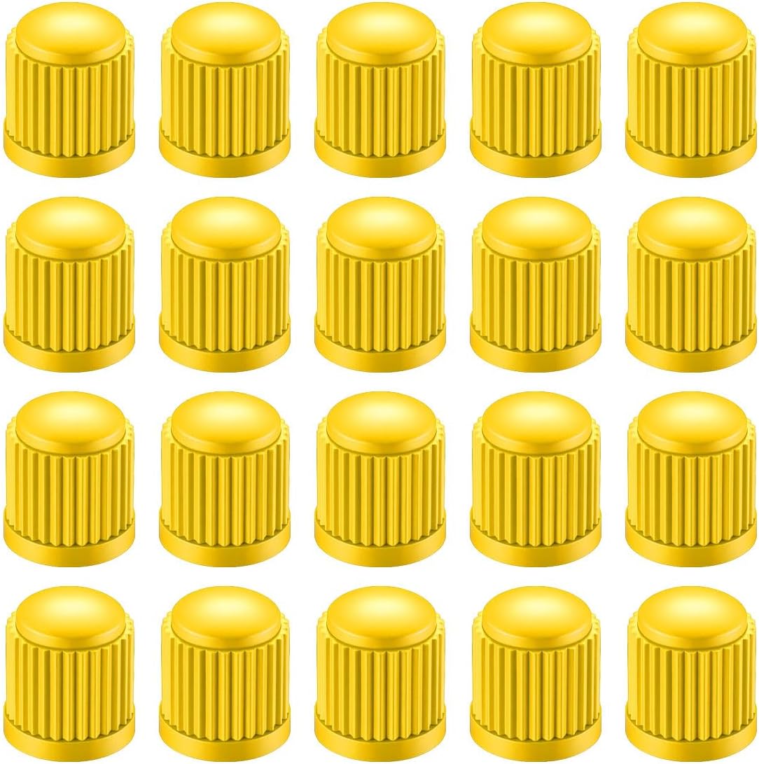 20PCS Car Tire Valve Stem Caps, Plastic Auto Wheel Stem Cover with O Rubber Seal, Vehicle Tire Valve Dust Cap, Universal Automotive Accessories for SUV, Truck, Motorcycle, Bicycle (Yellow)
