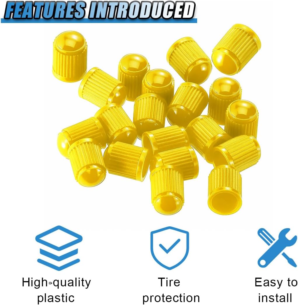 20PCS Car Tire Valve Stem Caps, Plastic Auto Wheel Stem Cover with O Rubber Seal, Vehicle Tire Valve Dust Cap, Universal Automotive Accessories for SUV, Truck, Motorcycle, Bicycle (Yellow)