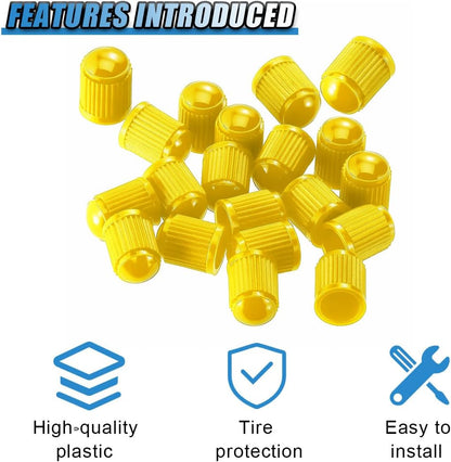 20PCS Car Tire Valve Stem Caps, Plastic Auto Wheel Stem Cover with O Rubber Seal, Vehicle Tire Valve Dust Cap, Universal Automotive Accessories for SUV, Truck, Motorcycle, Bicycle (Yellow)