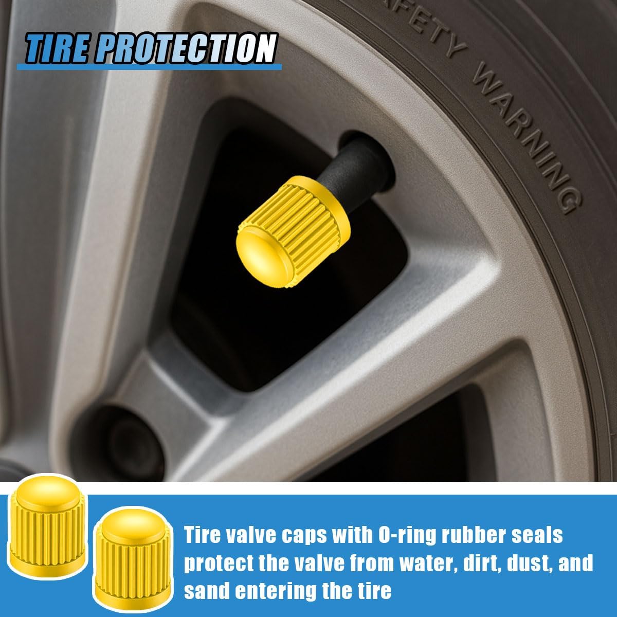 20PCS Car Tire Valve Stem Caps, Plastic Auto Wheel Stem Cover with O Rubber Seal, Vehicle Tire Valve Dust Cap, Universal Automotive Accessories for SUV, Truck, Motorcycle, Bicycle (Yellow)