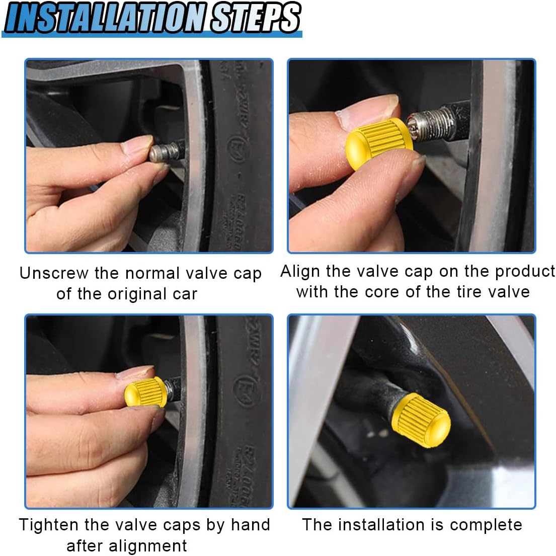 20PCS Car Tire Valve Stem Caps, Plastic Auto Wheel Stem Cover with O Rubber Seal, Vehicle Tire Valve Dust Cap, Universal Automotive Accessories for SUV, Truck, Motorcycle, Bicycle (Yellow)
